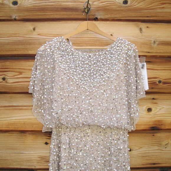 MAC DUGGAL 14523 Beige Beaded Mesh Cape Gown - Picture 7 of 13